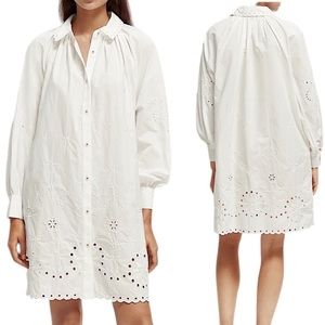 Scotch & Soda Organic Cotton Broderie Anglaise Shirt Dress Embroidered Eyelet